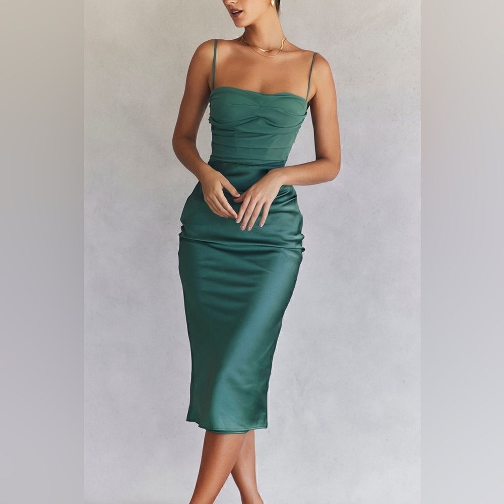 House of Cb Teia Forest Draped Corset Midi Green Dress Tank Size XS - Picture 8 of 12